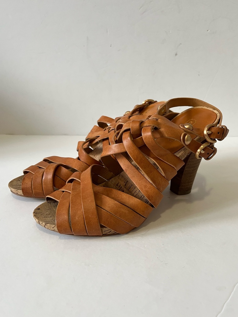 COACH Tan Leather Woven Slingback Strappy Heel Sandals Size 7B